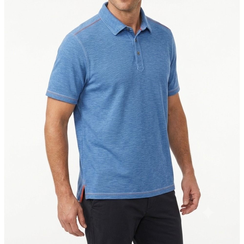 Tommy Bahama Polo Shirt Mens 2XL XXL Blue Short Sleeve Heather Casual Collar